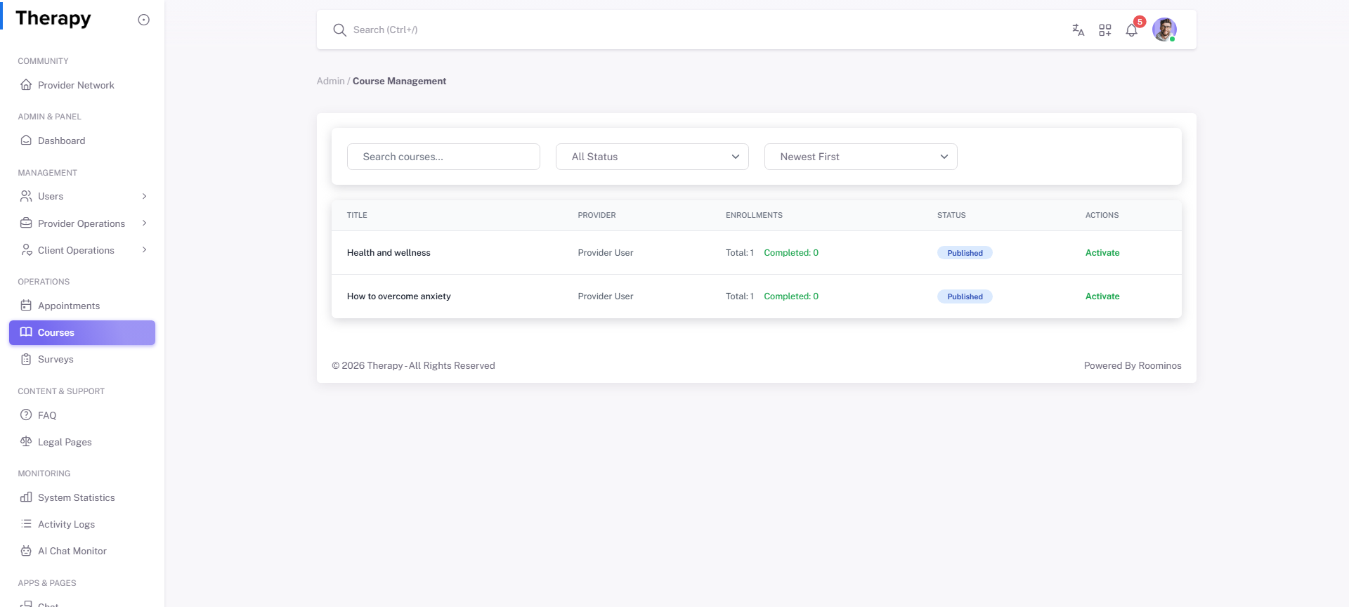 Courses screenshot 1