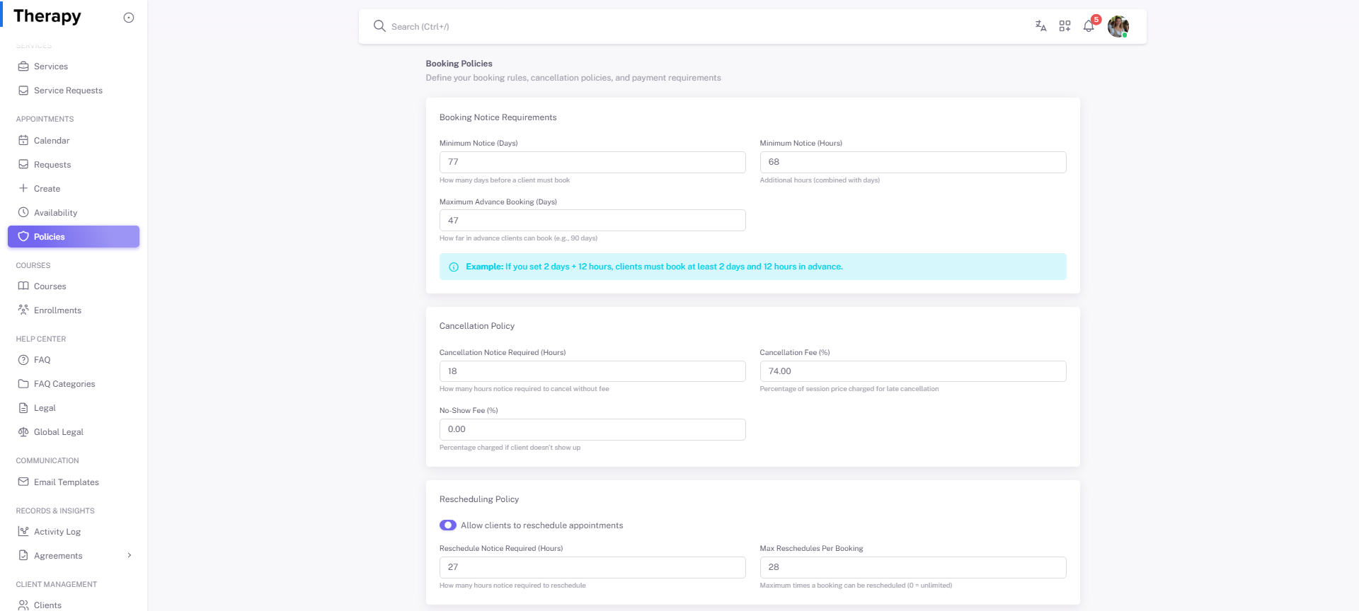 Booking Policies screenshot 2